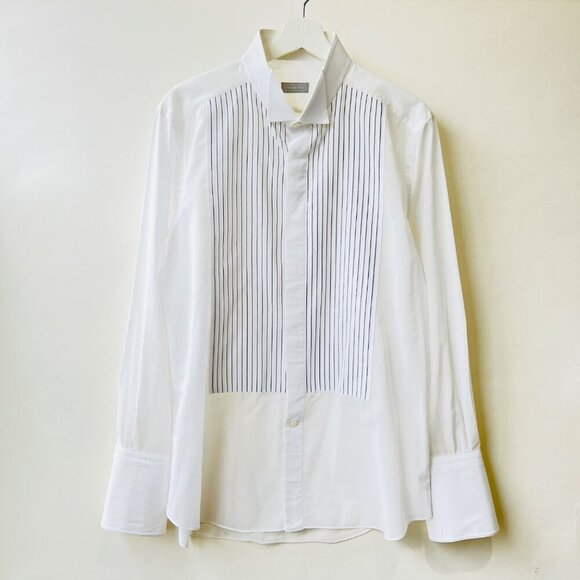 Stefano Ricci Pleated contrasting threads tuxedo shirts, White/black, Size 46/18 - Picture 1 of 11